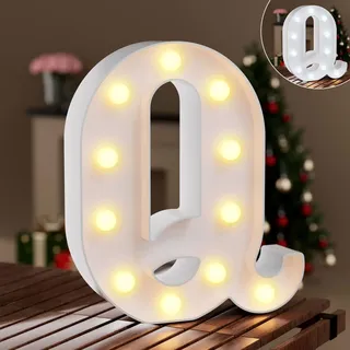 Ledido LED Buchstaben Lichter Alphabet, Leuchtbuchstabe mit Warmes & Kaltes Weiß,LED Brief Beleuchtung Buchstaben Nacht Lichter Dekoration für Geburtstagsfeier, Hochzeit, Kinderzimmer, Leuchtendes Q