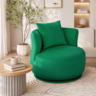 Drehsessel Wohnzimmer, Sessel drehbar um 360°, Samt rund Ohrensessel | Loungesessel Lesesessel Armchair mit breiter Sitzfläche, geschwungener Rückenlehne und stabiler Drehbasis für Schlafzimmer