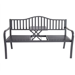 Spetebo Gartenbank Metall Gartenbank mit integriertem Tisch - 150 cm / 3-Sitzer (Stück, 1-St., 2in1 Gartenbank), Sitzbank 2in1 anthrazit pulverbeschichtet schwarz