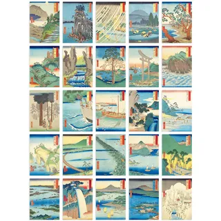 Artery8 50 Pcs Utagawa Hiroshige Japan Aesthetic Collage Kit Japanese Provinces Woodblock Wall Art Prints A6 Set Pack 14.8 x 10.5 cm (5.8 x 4.1) Room Decor Posters