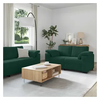 vidaXL Couch Samt 2-teiliges Sofa-Set Dunkelgrün