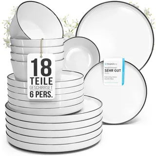Porzellan Geschirrset 6 Personen Scandi 18 tlg. TESTSIEGER, Traumhaftes skandinavisches Porzellan Geschirr Set, Schüssel- und Teller Set, Tafelservice 6 Personen, Geschirrsets Pure Living in weiß