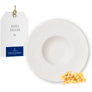 Villeroy & Boch – Manufacture Rock Blanc Pastateller 28 cm Weiß, Spülmaschinenfest, Mikrowellensicher, Nudelteller Schieferoptik, Tiefer Teller mit Breitem Rand, Suppenteller, Premium Porzellan