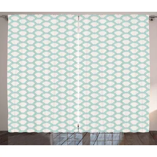 ABAKUHAUS Weiß Rustikaler Gardine, Einfaches Maritime, Schlafzimmer Kräuselband Vorhang mit Schlaufen und Haken, 280 x 225 cm, Türkis Creme