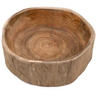 Nexos Trading Handgemachte Holzschüssel Obstschale Servierschüssel aus massivem indonesischem Teak Holz Dekoration rund braun dekorative Schale ca. 28 x 27cm