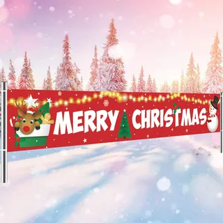Weihnachten Banner, Rot Weihnachts Banner Outdoor, Merry Christmas Banner, Weihnachtsdekoration Hängende Banner für Drinnen Draußen Garten Haus Weihnachts WeihnachtsfeierDekor Weihnachtsdeko