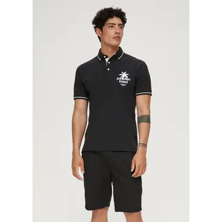 s.Oliver Kurzarmshirt Poloshirt aus Baumwoll-Piqué Kontrast-Details, Stickerei schwarz