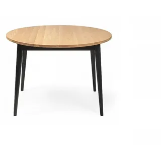 Esstisch BO aus geölter Eiche mit schwarzen Beinen, ⌀ 90cm, 1 Verlängerung, Küchentisch aus Massivholz im skandinavischen Design - Beige/Schwarz