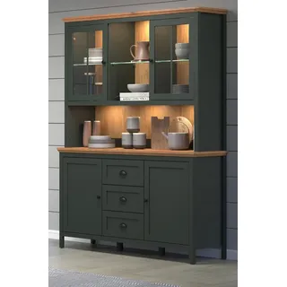 Furn.Design Buffet Stanton (Buffetschrank in Landhaus grün mit Eiche, 146 x 198 cm) inklusive Beleuchtung grün