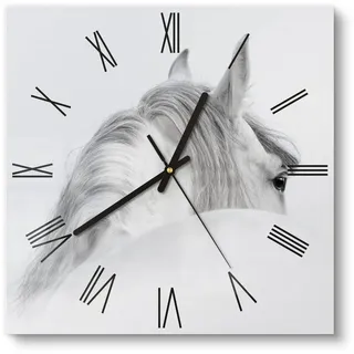 DEQORI Wanduhr 'Andalusisches Pferd' (Glas Glasuhr modern Wand Uhr Design Küchenuhr) weiß 30 cm x 30 cm