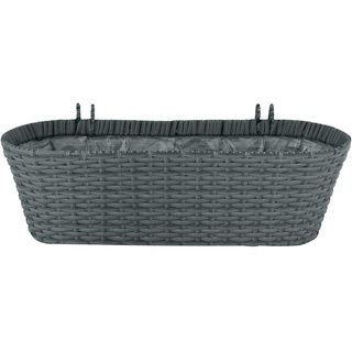 Expo-Börse KYNAST 2in1 Pflanzkasten mit Halterung oval in Rattanoptik Grau 50 x 19 cm