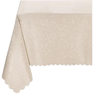 BEAUTEX Damast Tischdecke Ornamente rund 160 Creme bügelfrei pflegeleicht