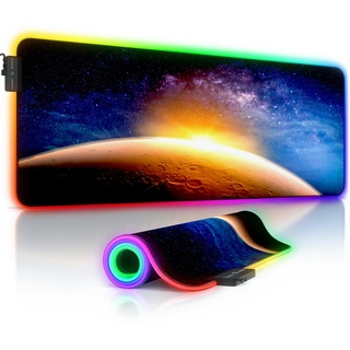 CSL RGB Gaming Mauspad, Gaming Mauspad - 800 x 300 mm XL Mousepad - LED Multi Color, Stars & Mars