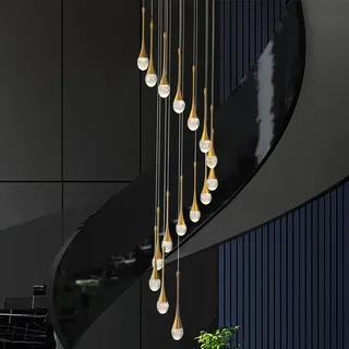 Pendelleuchte 305Cm Lange Regentropfen Kristall Kronleuchter,16 Lichter Dimmbar LED Gold Treppen-Kronleuchter,Lampen für Dekoratives Villa Decken,Foyer,Treppenhaus,Wohnzimmer,Loft-Deckenleuchten,80W