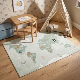 Little Olly Kinderteppich - Globe Mint - 140x200 cm