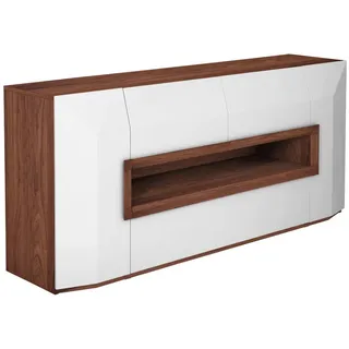 Ambiente Sideboard Porto, Nussbaum, Weiß, Holz, Holzwerkstoff, Nussbaum, furniert, 2 Fächer, 2 Schublade(n) Schubladen, 200x90x52 cm, in verschiedenen Größen erhältlich, Holzarten stehend, Beimöbel erhältlich, Holzmöbel, Kleinmöbel Holz, Holzkommoden, Sideboards Holz