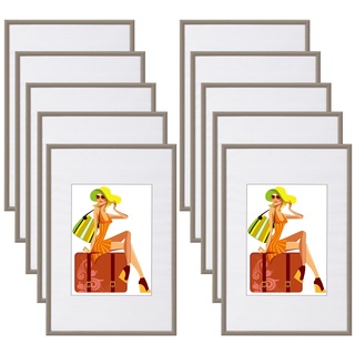 WOLTU Bilderrahmen 13x18 cm Set of 10 Fotorahmen aus Kunststoff mit Passepartout, Posterrahmen zum vertikalen oder horizontalen Aufhängen/Aufstellen, Collage Wanddeko, Stahl