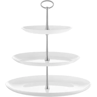 AMBITION Etagere 3 Etagen weiß Valencia ⌀32 cm Glas Tortenständer Edelstahl für Obst Kuchen Cupcakes