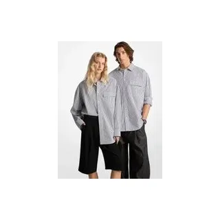 MK Gestreiftes Oversize-Hemd aus Baumwoll-Popeline mit Stretch - Schwarz - Michael Kors - S