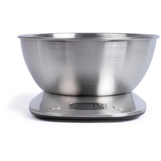 Livoo feel good moments Elektronische Küchenwaage mit Schüssel und Tablett aus Edelstahl, 2 l / 5 kg Kapazität, 1 Gramm Genauigkeit, LCD-Display, Tara-Funktion, Silber