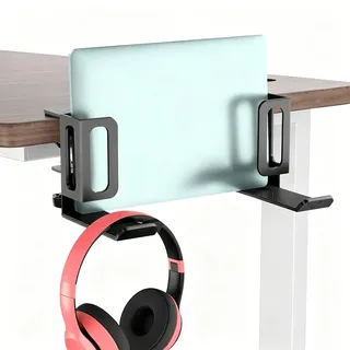 2 Stück Seitlich Aufhängbarer Laptop Organizer am Schreibtisch, Verstellbare Schreibtisch Seitenaufbewahrung, Generisch Bürotisch Seiten Laptophalter, Metall Laptop-Halterung ohne Bohren(Schwarz)