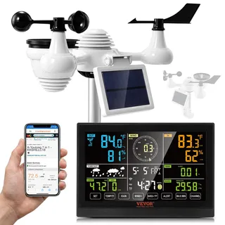VEVOR Profi WLAN-Wetterstation 7 in 1 solarbetrieben Wettercenter 190,5 mm (7,5-inch) Display 150m Übertragungsreichweite Außensensor für Windgeschwindigkeit Windrichtung Temperatur Luftfeuchtigkeit Niederschlag