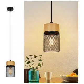 ZMH Pendelleuchte 1-flammige E27 in Schwarz Holz Vintage Esszimmerlamp MAX.40W | Gr.: onesize