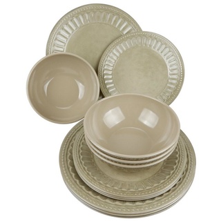 HEKERS Geschirr-Set Camping-Geschirr Set Melamin 1-4 P., BPA-Frei - Vintage Stil in Beige, 4 Personen - 12-teilig