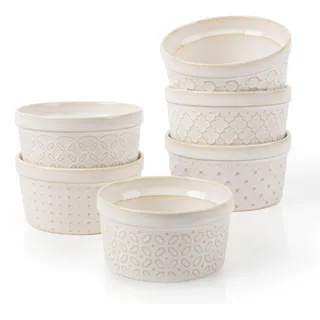 DOWAN Creme Brulee Schälchen, 180 ml, 6er, Souffle Förmchen Backofenfest | Porzellan Mini Auflaufformen, Ø 9,4 cm, mikrowellen-, airfryer- und spülmaschinenfest, für Würzfleisch, Arktisweiß