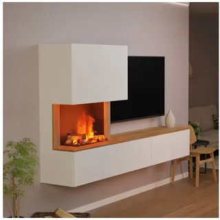 GLOW FIRE Elektrokamin CW5 Links Wasserdampf Kamin- Wohnwand mit Kamin, Sideboard mit Kamin, Wasserdampfkamin mit 3D Feuer und Knisterfunktion weiß