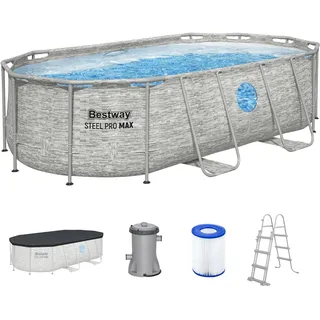 BESTWAY Power Steel Pro MAXTM SplashviewTM' 427 x 250 x 100 cm, Steinwand-Optik (Cremegrau), oval