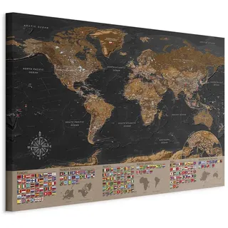 murando - Weltkarte zum pinnen - Pinnwand & Leinwandbild 120x80 cm 1 Teilig Kunstdruck modern Wandbilder XXL Wanddekoration Design Wand Bild - Landkarte Lernkarte Wandeko k-A-0205-v-a