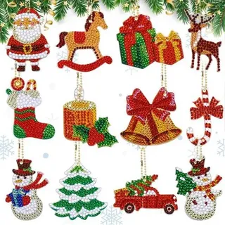 Diamond Painting Weihnachten Schlüsselanhänger Set 12 Stück 5D DIY