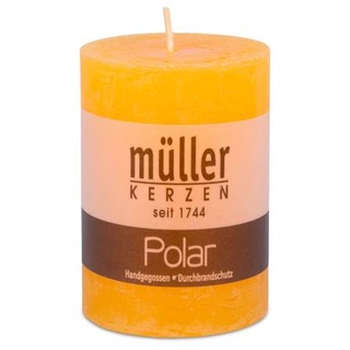 Müller Rustik Stumpenkerzen Polar 100/68 mm - Gelb - durchgefärbte Kerzen mit ca. 45 Stunden Brenndauer (4 Stück)