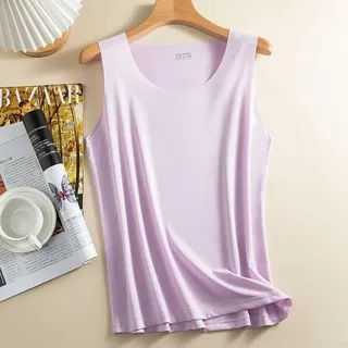 Ärmelloses Tanktop aus Eisseide für Damen, schnell trocknend, hohe Dehnbarkeit, lockere Passform, einfarbig, Camisole für Sommer, O-Ausschnitt Sportweste (M Violett)