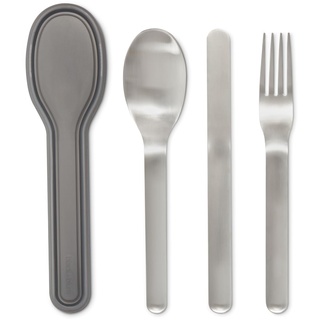 BLACK + BLUM Besteck Set to go | Camping Besteckset 1 Person aus hochwertigem Edelstahl | Messer, Gabel, Löffel Reisebesteck mit Etui | BPA frei | Spülmaschinenfestes Camping Besteck | 5 x 20 x 2 cm