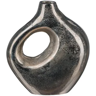 Vase, Silber, Metall, bauchig, 19x21x10 cm, zum Stellen, Dekoration, Vasen, Metallvasen