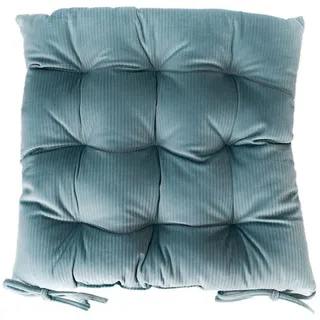 Marabellas Shop Sitzkissen Samt Stuhlkissen 40 x 40 cm einfarbig gestreift mit 9 Punktesteppung, inkl. Kordelbänder grün