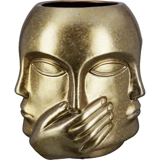 Casablanca by Gilde GILDE Vase Blumenvase aus Keramik - Gesichtsvase Nichts sehen hören Sagen - wasserdicht europäische Herstellung - Farbe: antik Gold Höhe 23 cm