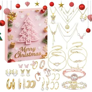 Woalopted Schmuck Adventskalender 2025 für Frauen 24-Tage Weihnachtskalender mit Ohrringen, Halsketten & Armbändern Geschenkidee für Freundin Eh...