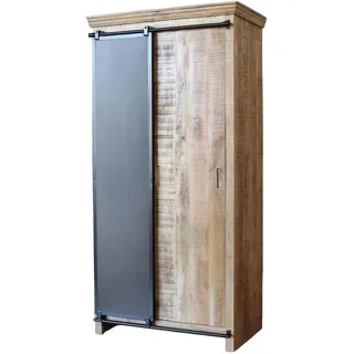 Garderobenschrank SELCE Mangoholz & Eisen Kleiderschrank Industrial Flurschrank