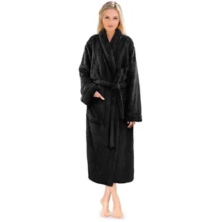 PAVILIA Premium Damen Plüsch-Bademantel flauschig warm Fleece Sherpa Shaggy, schwarz, Large-X-Large - L-XL