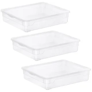 ROTHO Aufbewahrungsbox CLEAR Aufbewahrungsbehälter 9 l mit Deckel transparent stapelbar (Aufbewahrungsset, 3 St., 3er-Set) weiß rechteckig | 33.5 cm x 8 cm x 40 cm