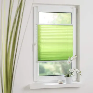 Liedeco® Plissee verspannt mit Klemmträger / 80 x 150 cm Apple Green (grün) (Breite x Höhe) / lichtdurchlässig Blickdicht und stufenlos verstellbar/leichte Innen-Montage ohne Bohren