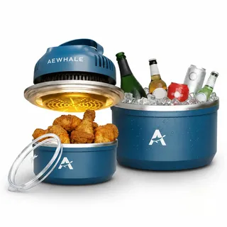 AEWHALE Heißluftfritteuse,Mini-Airfryer für 6 Person,PFAS/BPA-frei | 3,8+1,9 Liter doppelwandiger,wärmeisolierter Edelstahlinnenbehälter,ideal für Camping,Reisen und Wohnmobile;Spülmaschinenfest