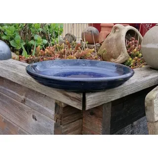 Großer Teller / Untersetzer / Vogeltränke ø 42 cm a. winterfesten Steinzeug blau