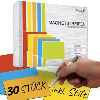 30 Magnetkarten 7,5 x 10 cm beschreibbar | Magnete für Whiteboards, Kühlschränke, Magnettafeln & metallische Oberflächen | inkl. Stift & Radierer | Bunte Magnetschilder zum Beschriften