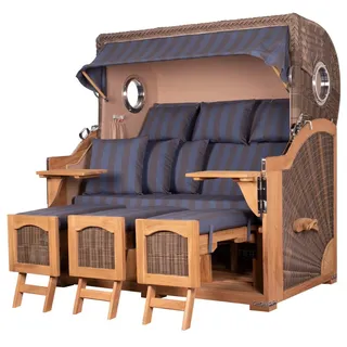 bene living Strandkorb Ammersee Grande XXL Teak - PE grau - Modell 582, BxTxH: 170x95x170 cm, Volllieger ca. 175 Grad, Ostsee-Strandkorb, inkl. Liftersystem und Bullaugen grau