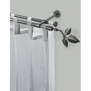 GARESA Gardinenstange GARESA "SHEET", grau (graphit), L:150cm Ø:16mm, Metall, Gardinenstangen, Vorhanggarnitur, verlängerbar, Knopf mit Blätter, ohne Ringe