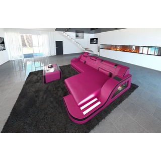 Sofa Dreams Ecksofa Ledersofa Palermo L Form Leder Sofa Leder, Couch, mit LED, wahlweise mit Bettfunktion als Schlafsofa, Designersofa rosa|schwarz